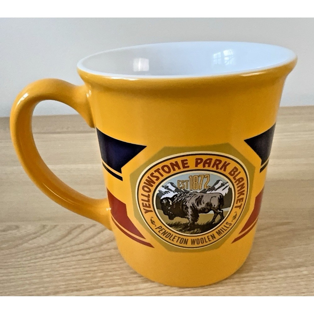 Pendleton Yellowstone Park Blanket Buffalo Coffee Mug Large Yellow Cup 18 oz